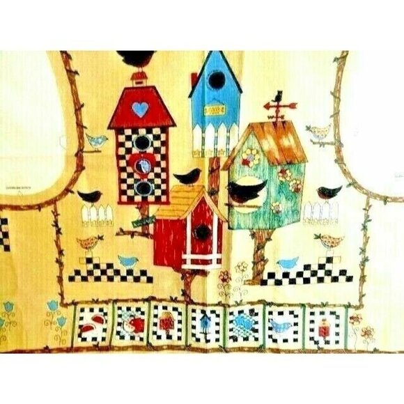 Birdhouse Bungalow Vest Fabric One Size Sewing Panel Pattern Applique Vintage - Picture 3 of 5